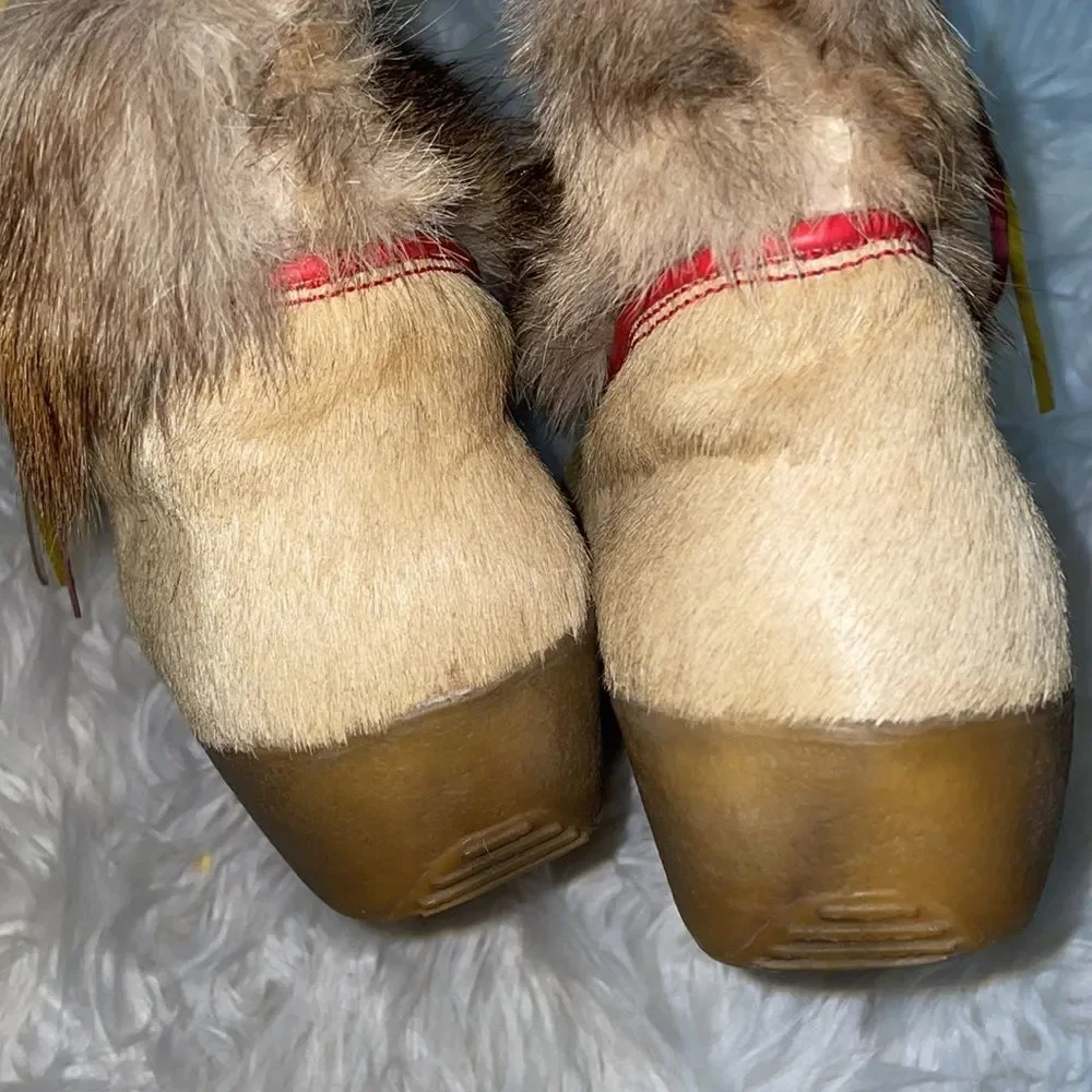 Vintage Tecnica Aztec Cowhide & Goat Fur Apres Ski Boots Made in Italy